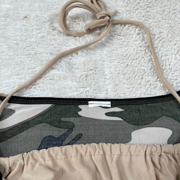 Vintage Y2K Camo Camouflage Rhinestone Las Vegas Halter Tee T Shirt - Picture 4 of 6